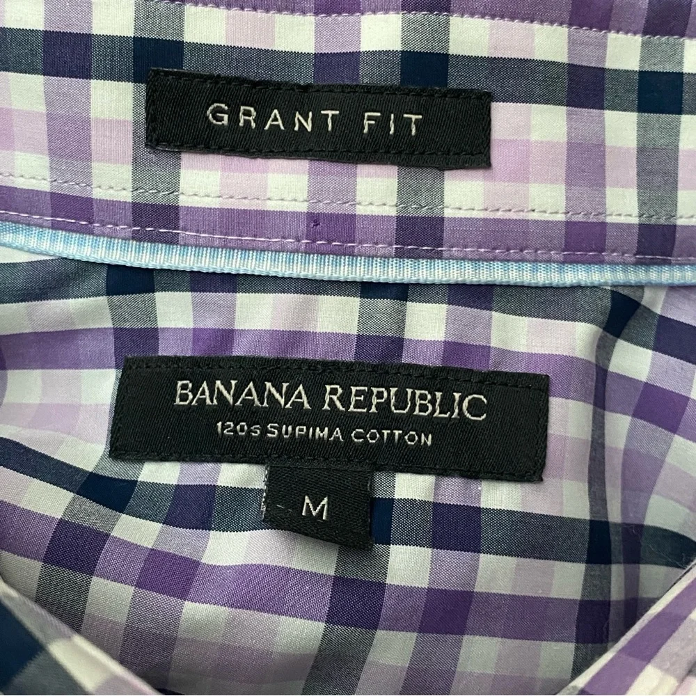 Banana Republic Grant Fit Shirt Mens Size M Lilac Plaid Supima Cotton Button Up